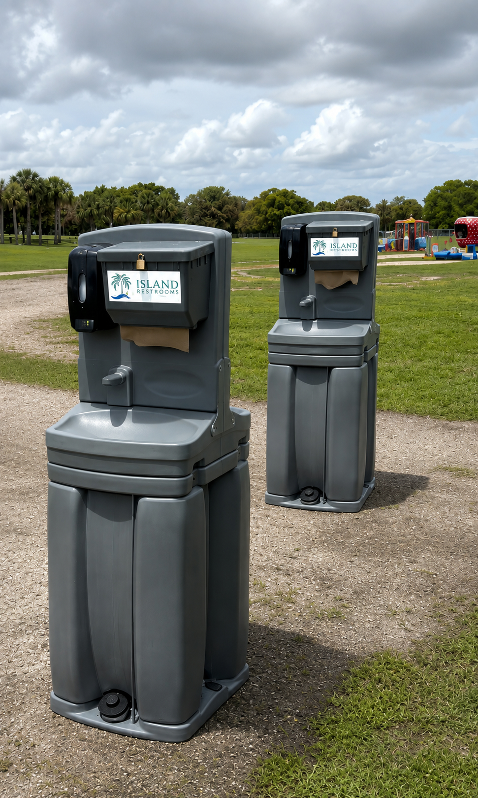 "Portable handwashing station rental with foot pump and paper towel dispenser for events in South Florida and the Florida Keys"